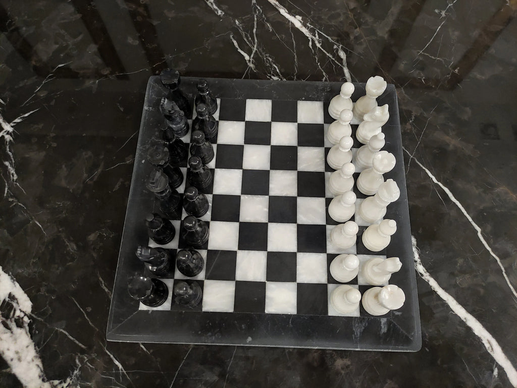 Handmade Black & White Marble Chess Set – 12" & 16" | PinnacleVista