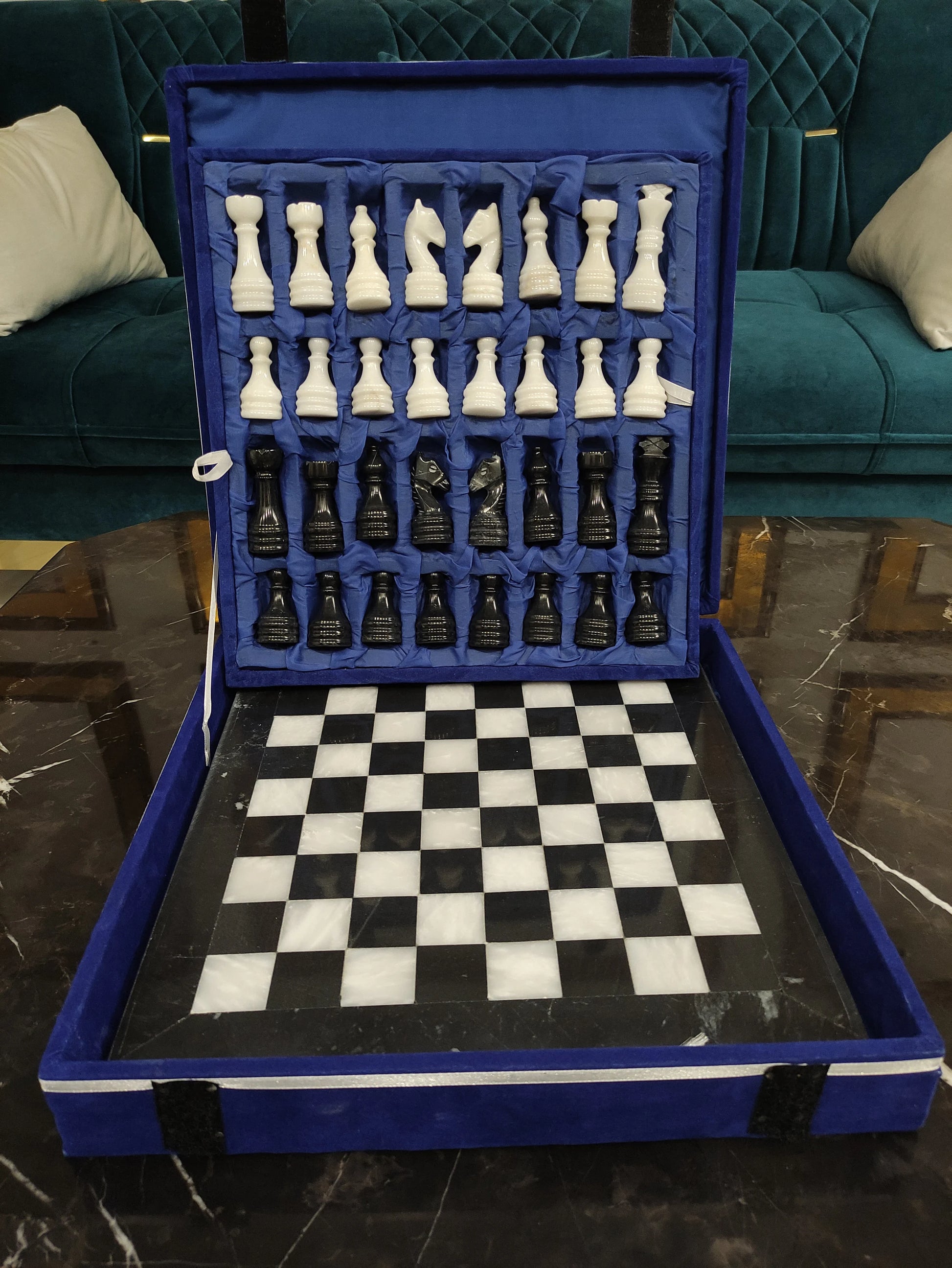 Handmade Black & White Marble Chess Set – 12" & 16" | PinnacleVista