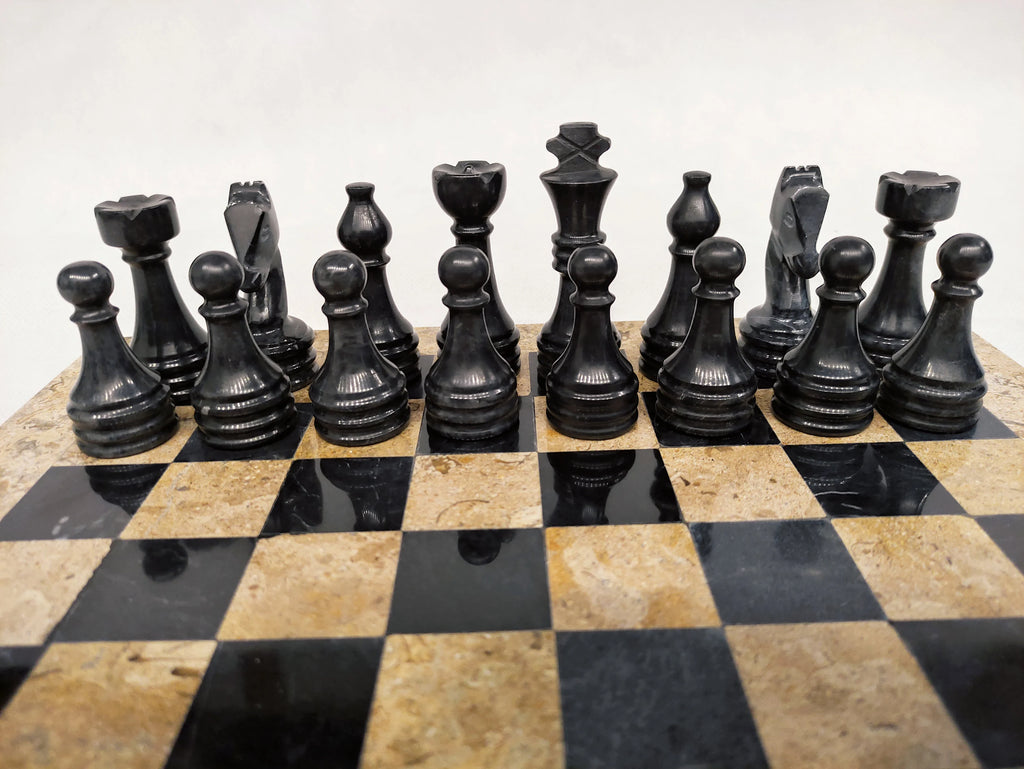 Coral Black Marble Chess Set – Handmade 12" & 16" | PinnacleVista