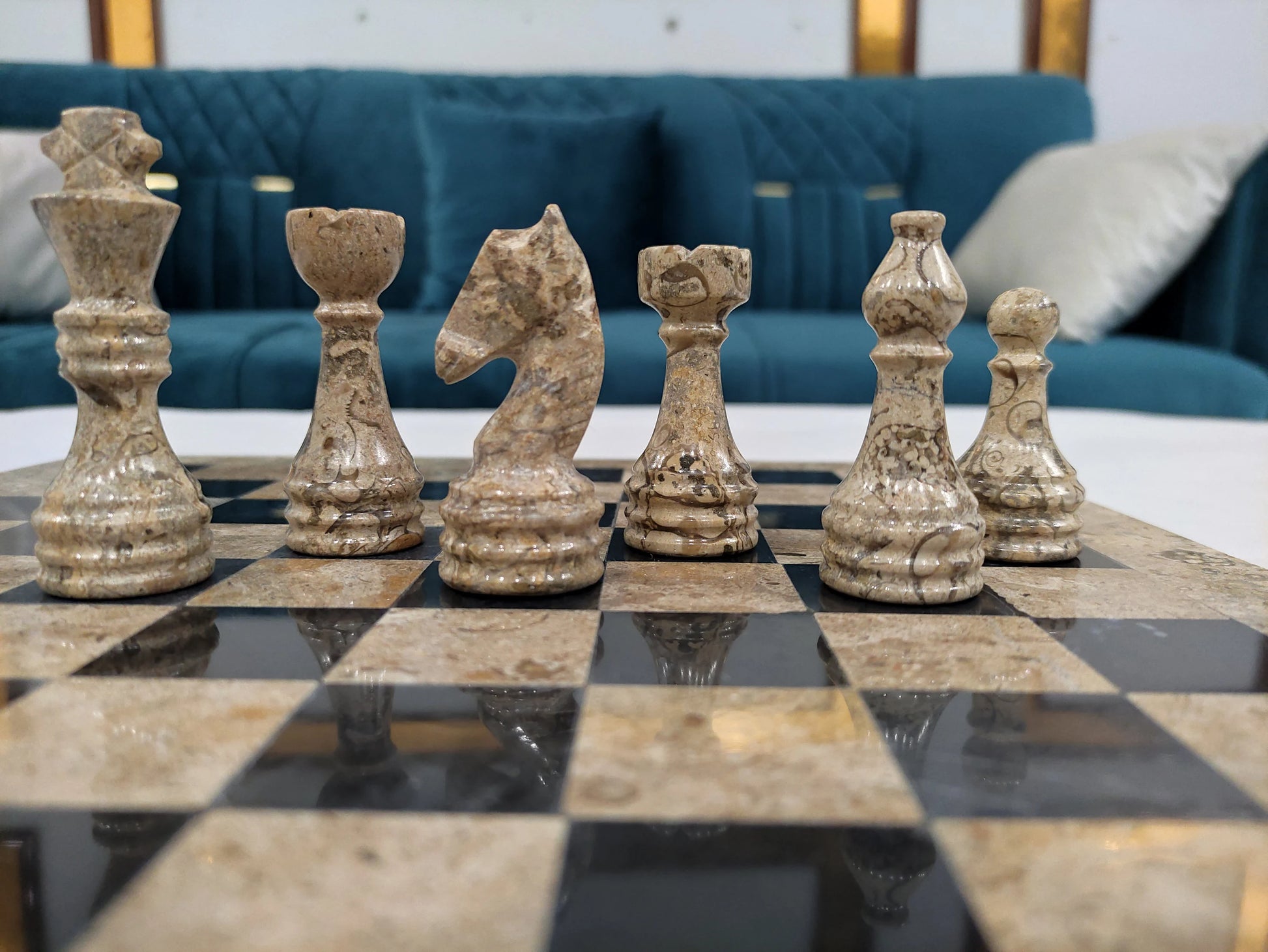 Coral Black Marble Chess Set – Handmade 12" & 16" | PinnacleVista