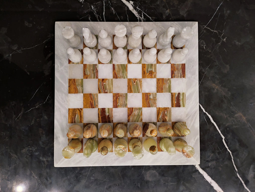 Handmade Green Onyx Marble Chess Set – 16” & 12” | Pinnacle Vista