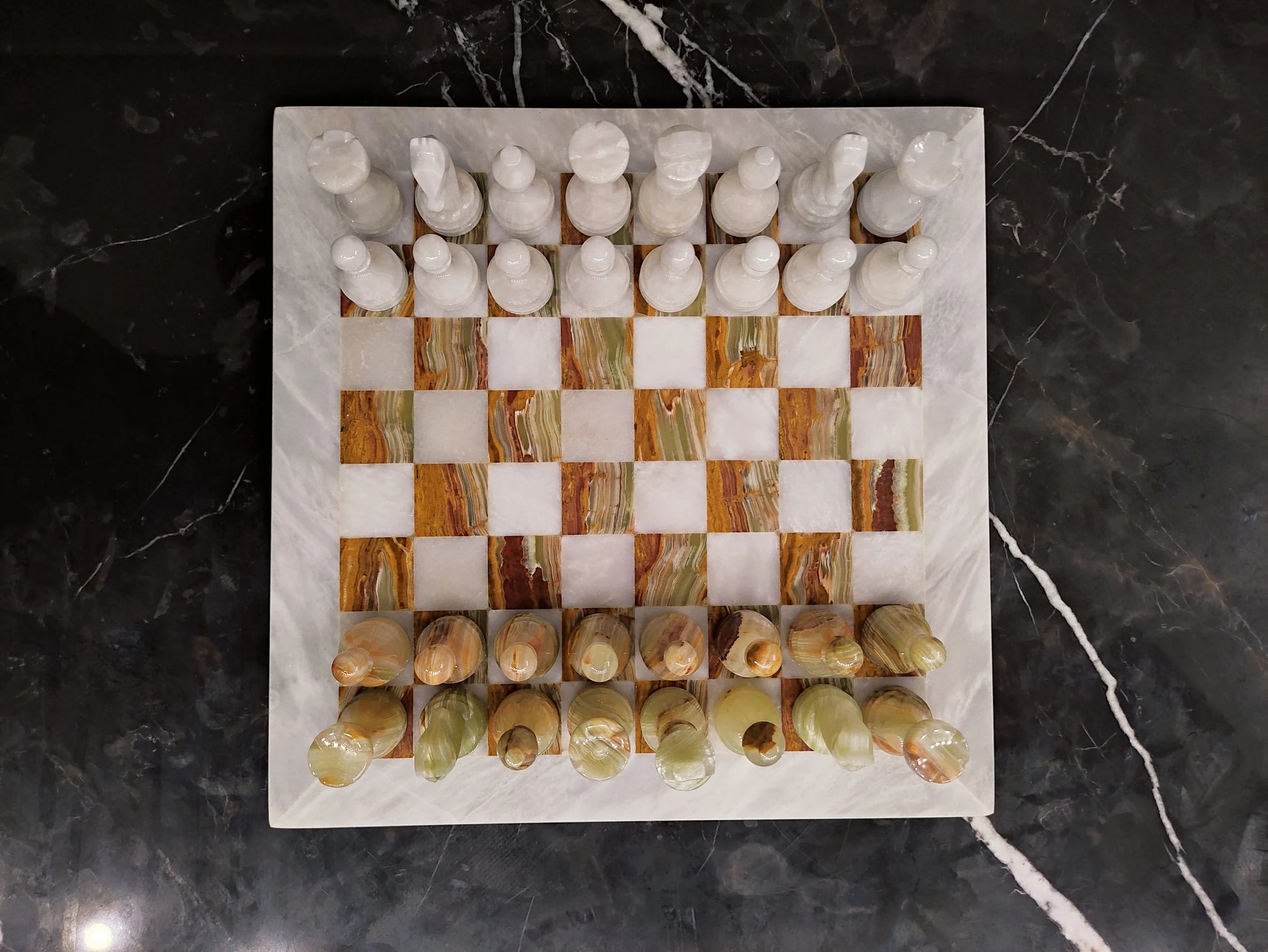 Handmade Green Onyx Marble Chess Set – 16” & 12” | Pinnacle Vista