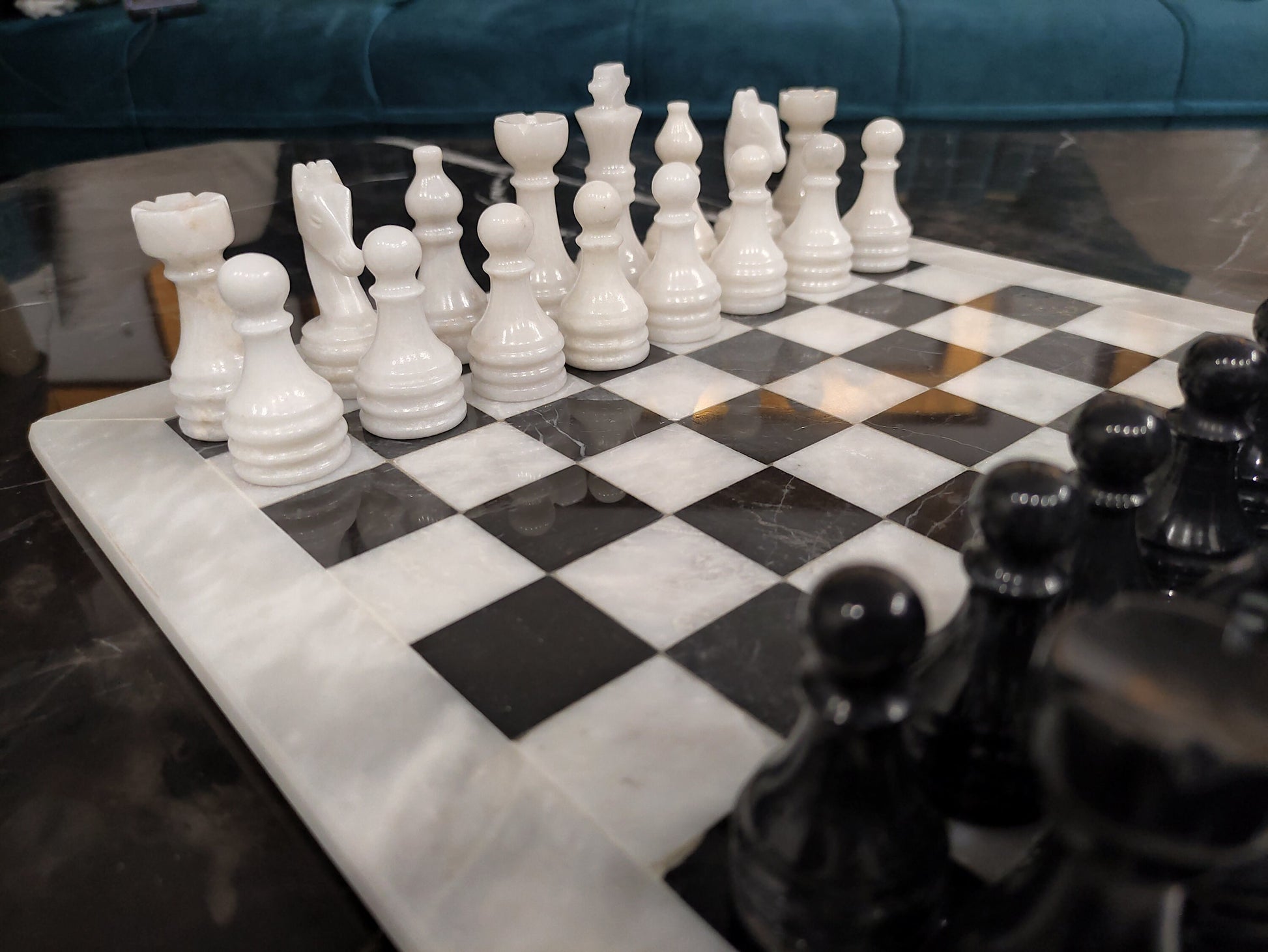 Queen's Gambit Handmade 12 inch Marble Chess Set Indoor Adult Chess Game Marble Chess Board Handcraft 12" Premium Top Quality Chess Board