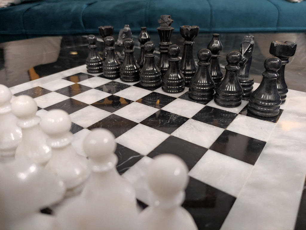 Queen's Gambit Handmade 12 inch Marble Chess Set Indoor Adult Chess Game Marble Chess Board Handcraft 12" Premium Top Quality Chess Board