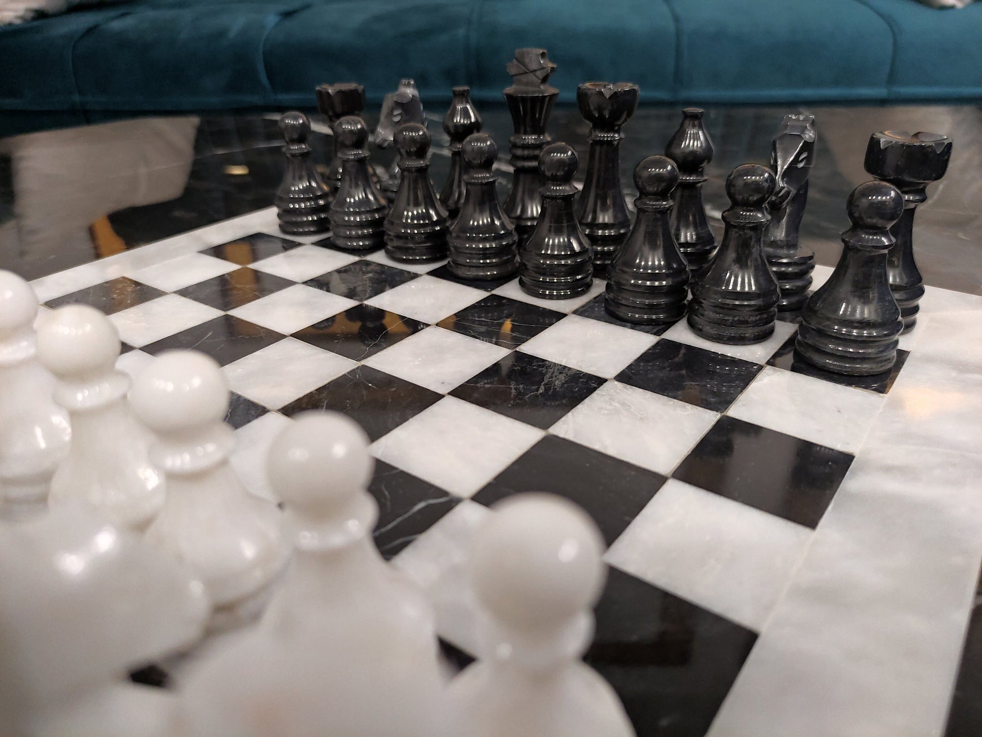 Queen's Gambit Handmade 12 inch Marble Chess Set Indoor Adult Chess Game Marble Chess Board Handcraft 12" Premium Top Quality Chess Board