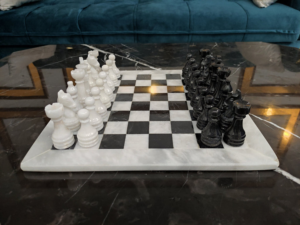 Queen's Gambit Handmade 12 inch Marble Chess Set Indoor Adult Chess Game Marble Chess Board Handcraft 12" Premium Top Quality Chess Board