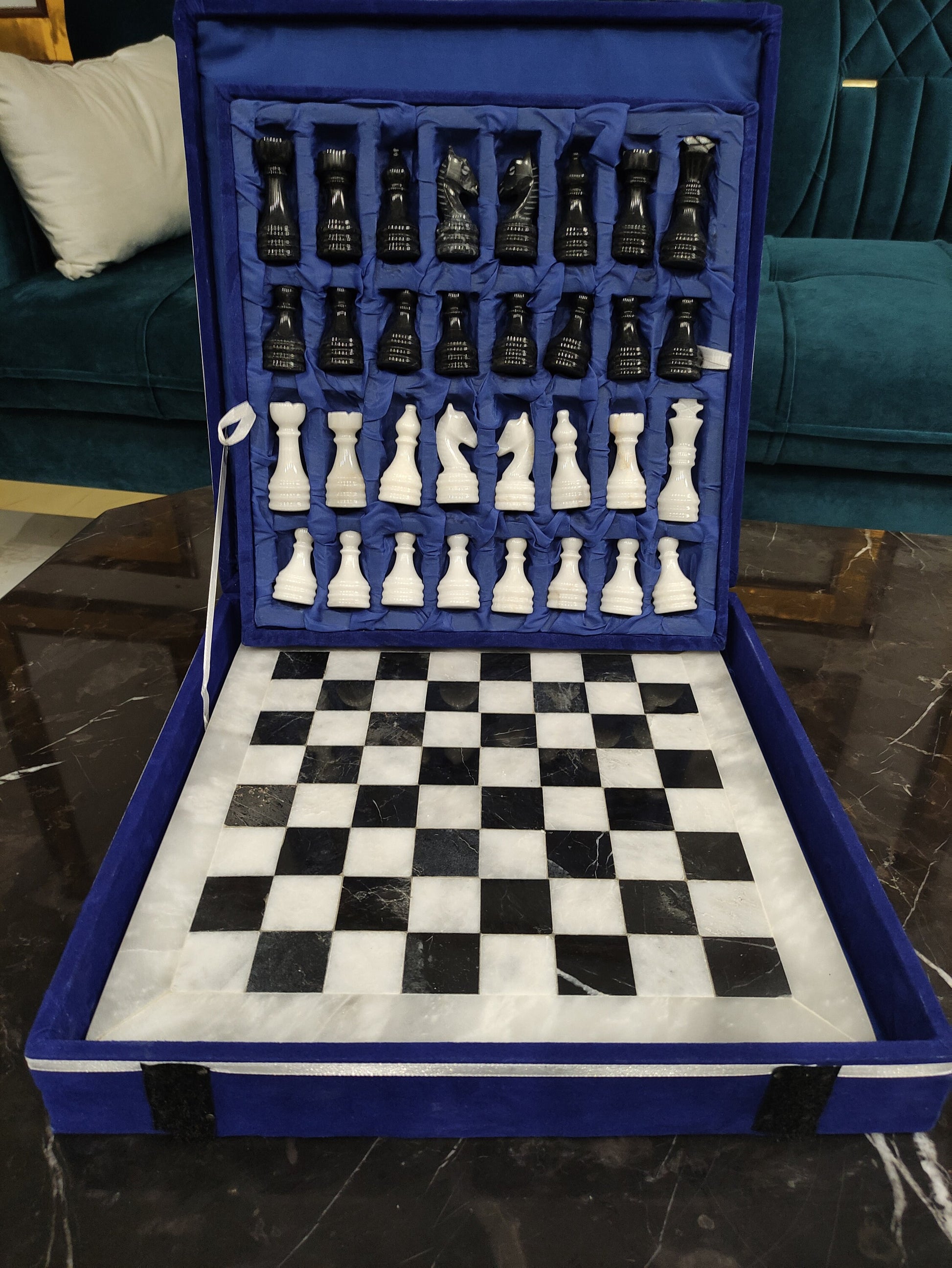 Queen's Gambit Handmade 12 inch Marble Chess Set Indoor Adult Chess Game Marble Chess Board Handcraft 12" Premium Top Quality Chess Board