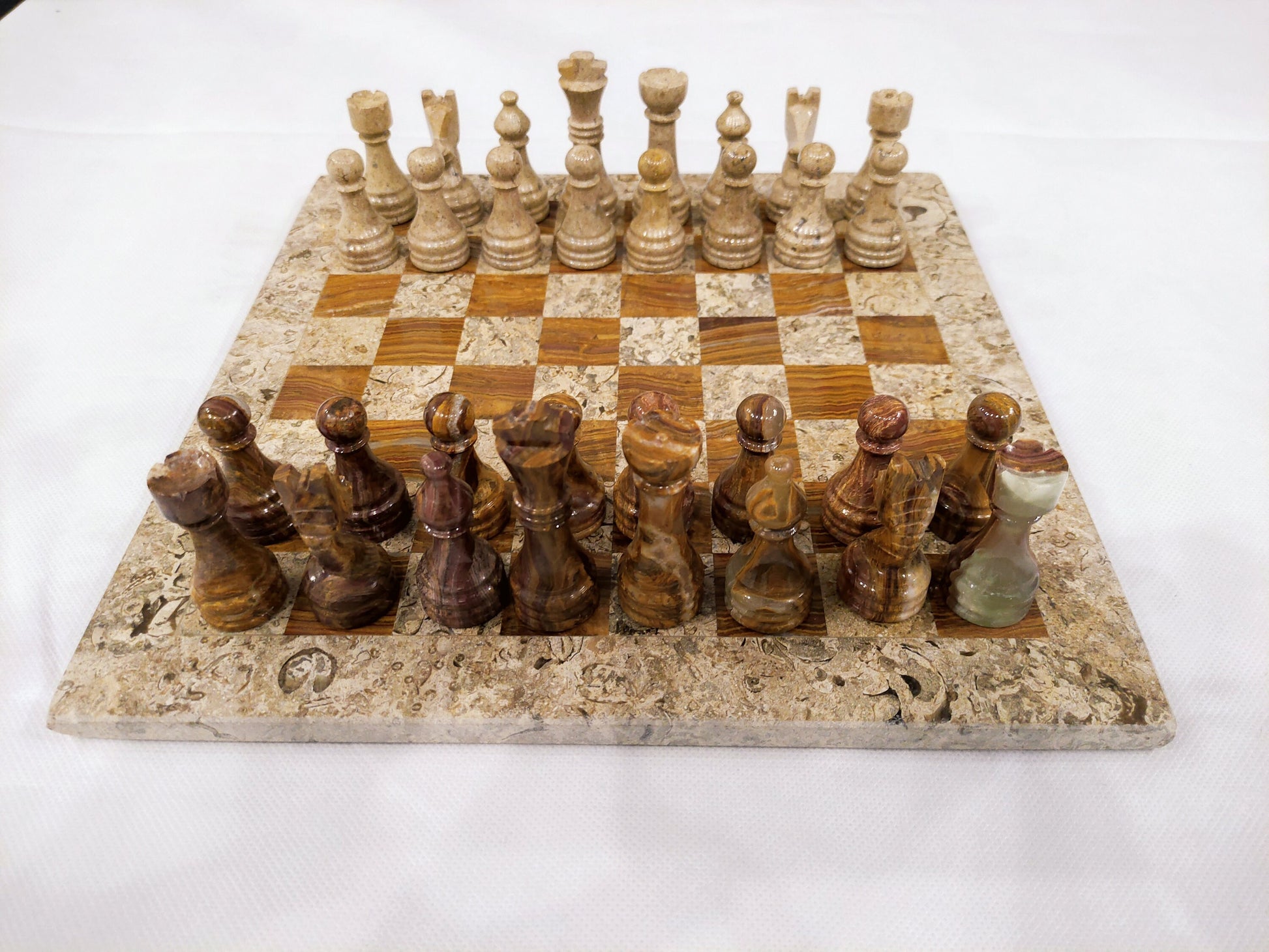 Coral Brown Marble Chess Set – Handmade 12” & 16” | PinnacleVista