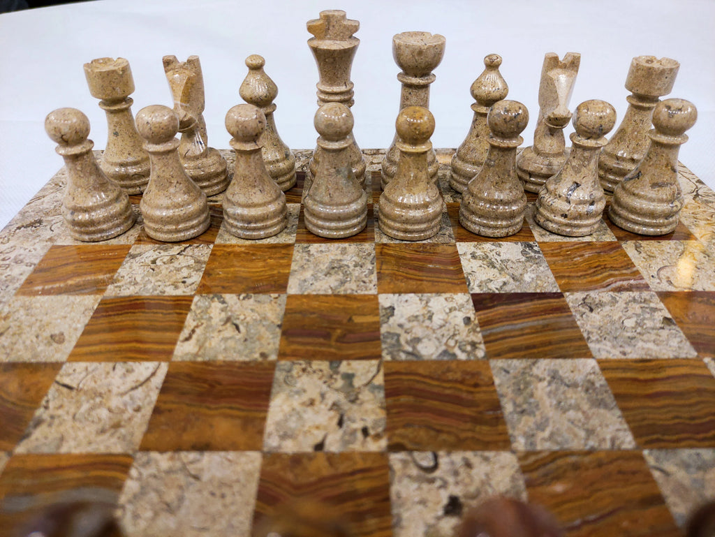 Coral Brown Marble Chess Set – Handmade 12” & 16” | PinnacleVista