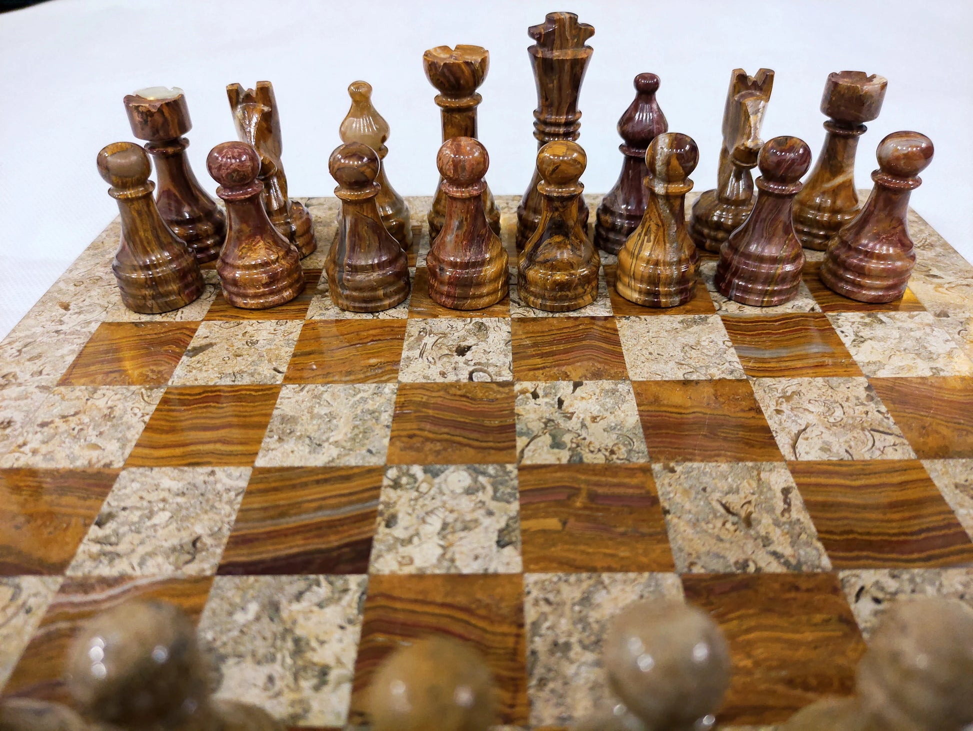 Coral Brown Marble Chess Set – Handmade 12” & 16” | PinnacleVista