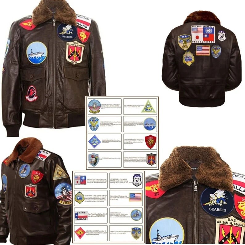 Top Gun G-1 Flight Bomber Jacket for Men | Tom Cruise Maverick Leather Jacket with Sheepskin Collar & Navy Patches – PinnacleVista
