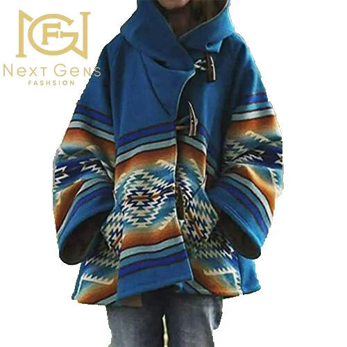 Yellowstone Wool Poncho Coat for Women – Hooded Blanket Jacket with Claw Button | Native American Boho Winter Cape | PinnacleVista