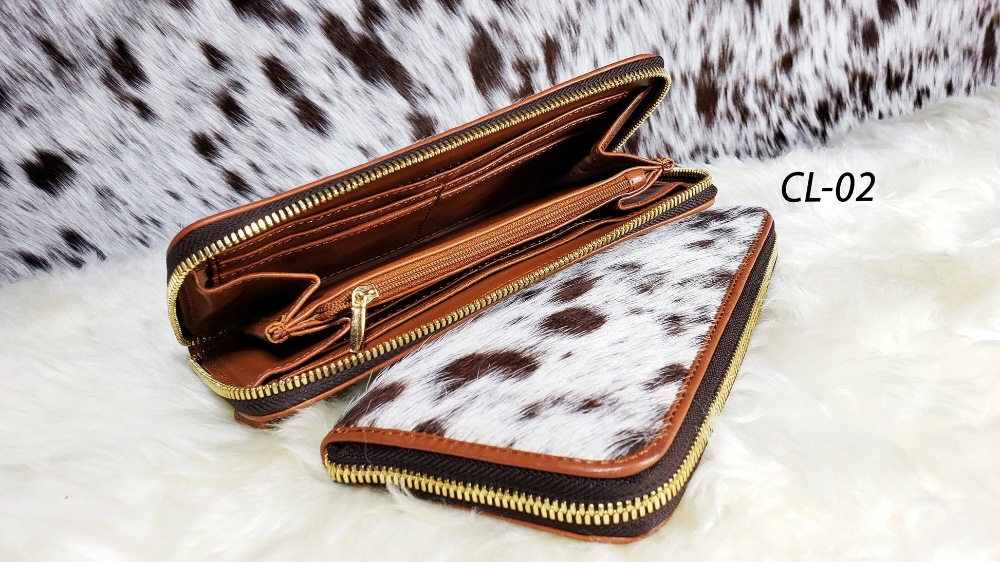 Real Cowhide Clutch Genuine Leather Handmade Wristlet and Zipper Clutch, Fur Purse Wallet, Handbag, Organize for women