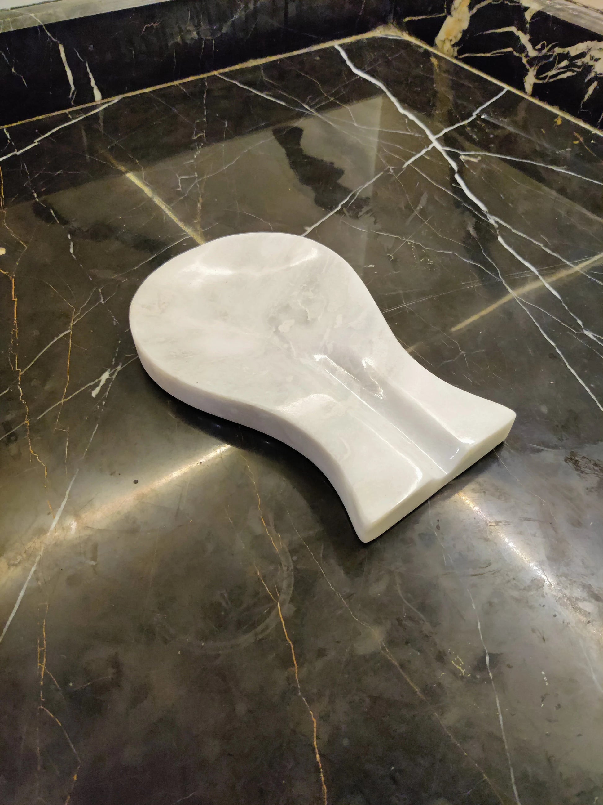 Handmade Marble Spoon Rest – Elegant White Utensil Holder for Kitchen Stove & Countertop | Natural Stone Spoon Holder by PinnacleVista