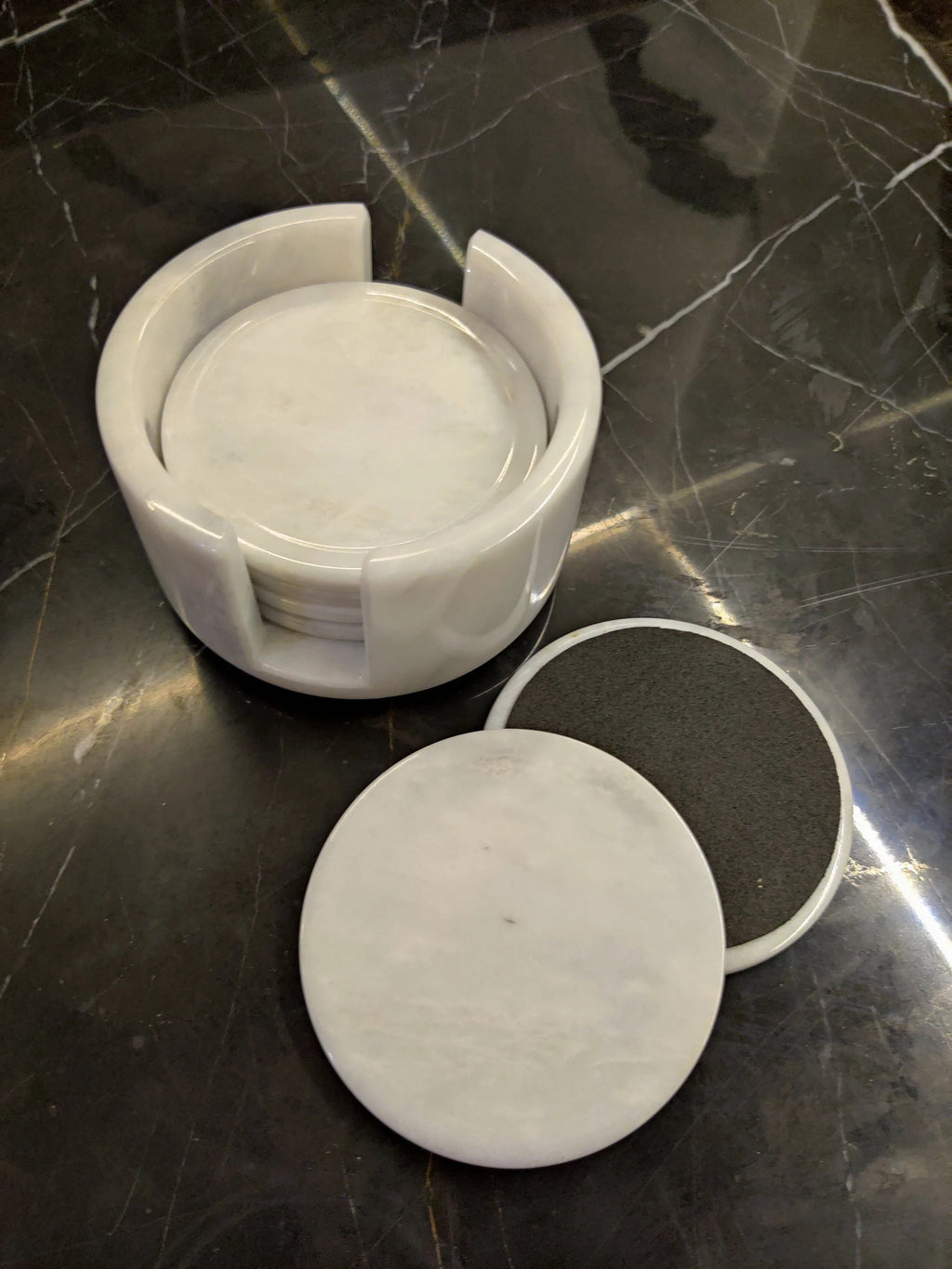 Handmade Black & White Marble Coasters Set with Holder – 6-Piece Elegant Round Drink Coasters for Home Decor, Bar & Table Protection | PinnacleVista