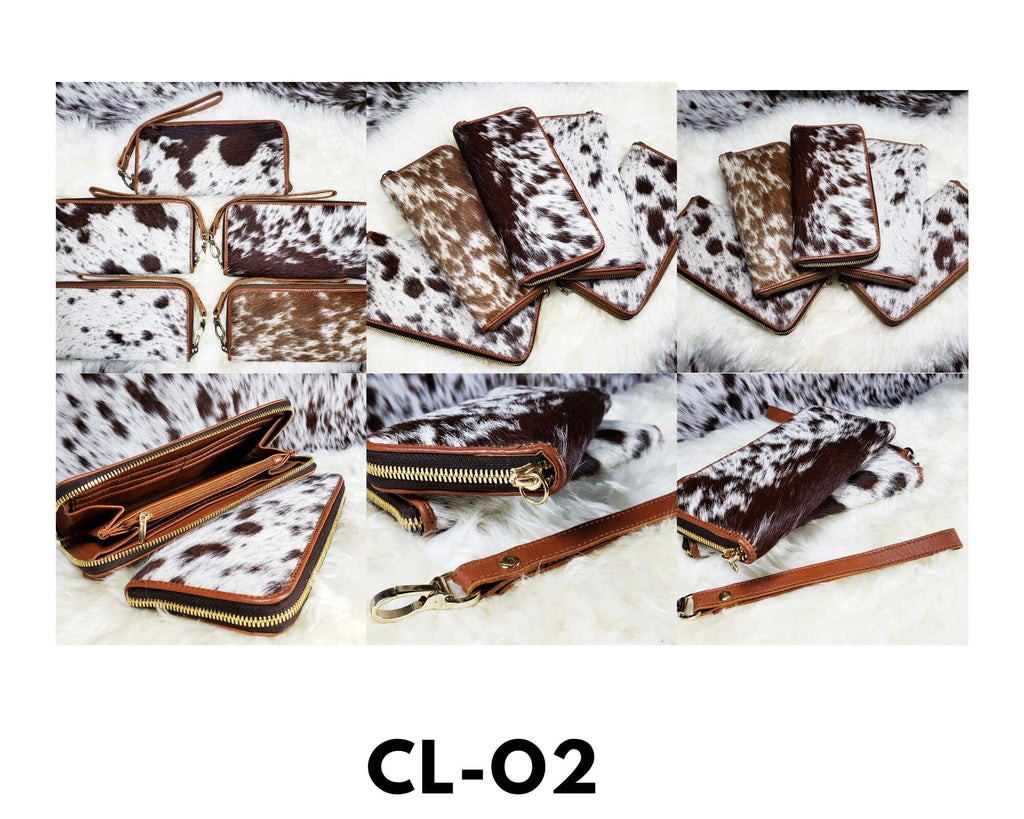 Real Cowhide Clutch Genuine Leather Handmade Wristlet and Zipper Clutch, Fur Purse Wallet, Handbag, Organize for women