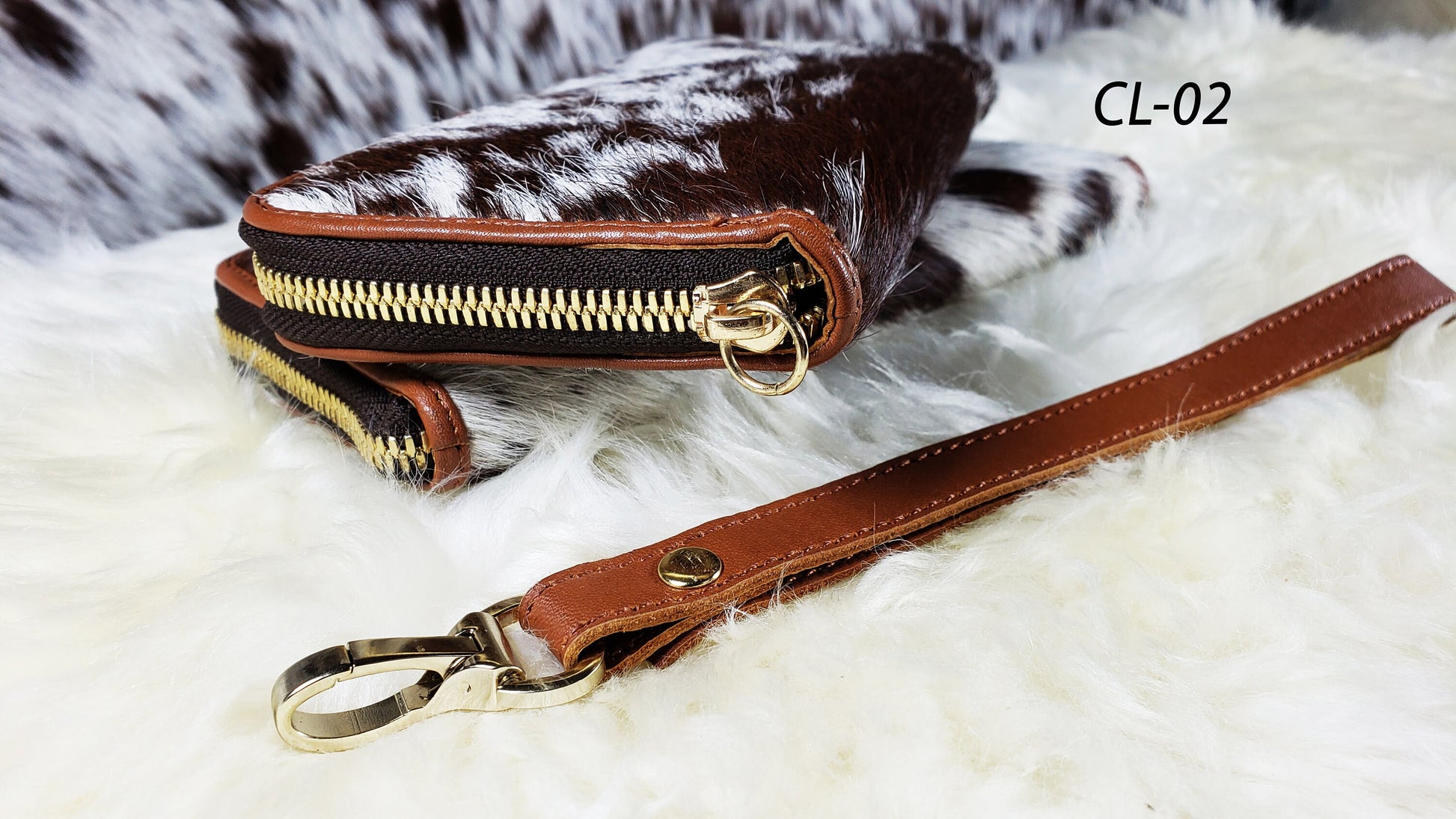 Real Cowhide Clutch Genuine Leather Handmade Wristlet and Zipper Clutch, Fur Purse Wallet, Handbag, Organize for women
