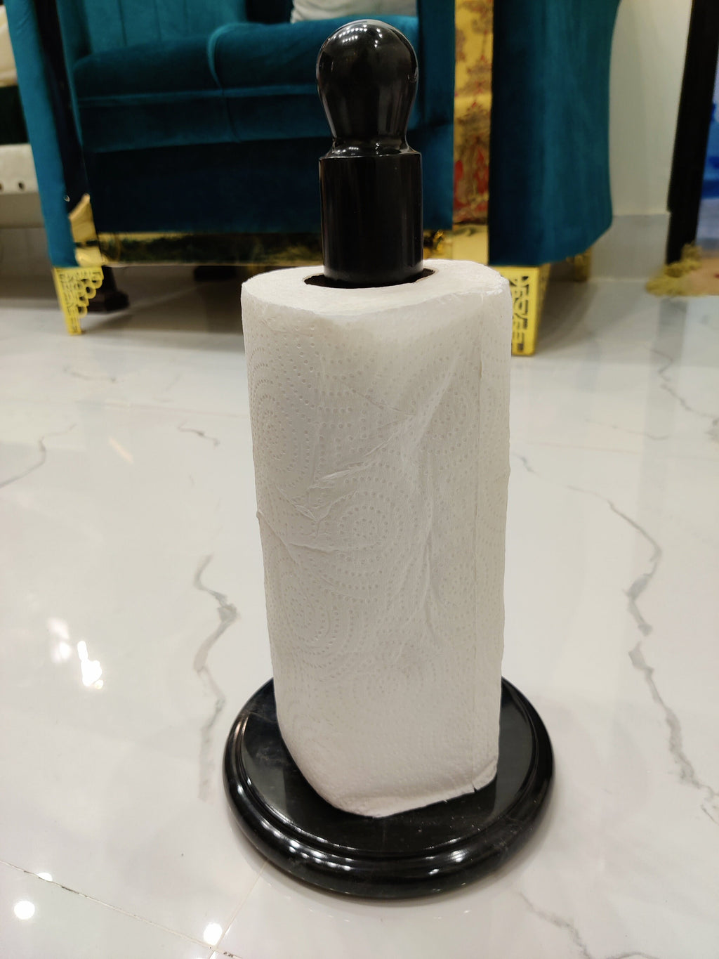 Handmade Marble Paper Towel Holder – Natural Black & White Stone Kitchen Roll Stand | Heavy Vintage Countertop Tissue Dispenser by PinnacleVista