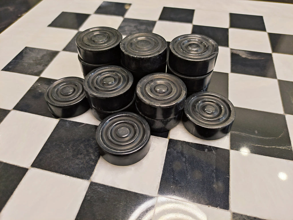 Handmade Marble Checkers Set – 15" White & Black Draughts Board Game