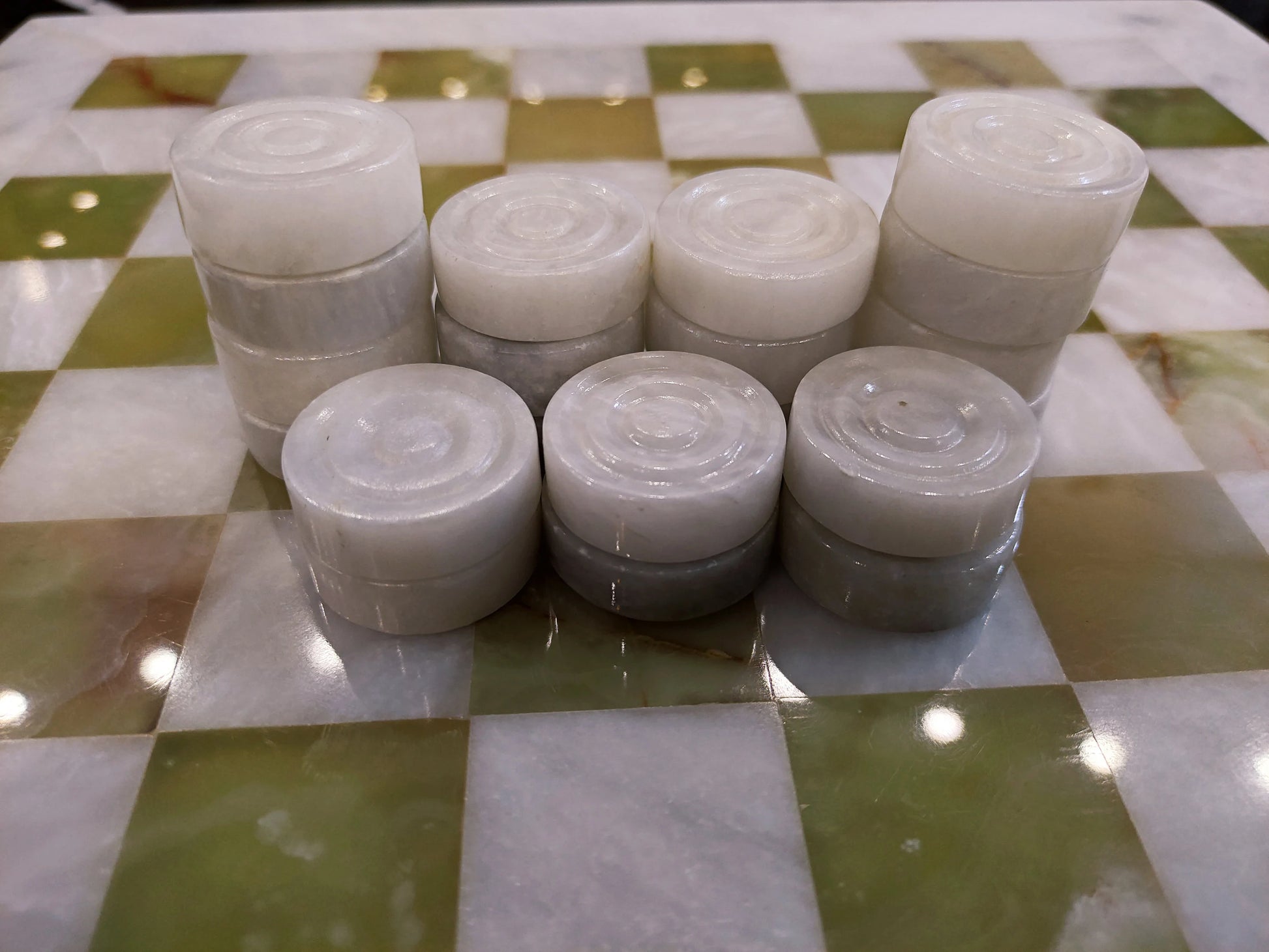Handmade Onyx Green Marble Checkers Set – 15” Board | PinnacleVista