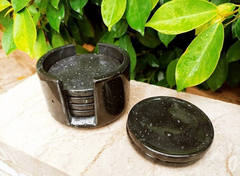 Handmade Black & White Marble Coasters Set with Holder – 6-Piece Elegant Round Drink Coasters for Home Decor, Bar & Table Protection | PinnacleVista