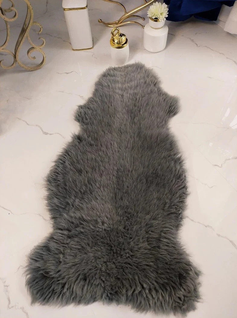 Gray Genuine Sheepskin Rug 2x3 ft – Real Wool Shag Accent Rug | PinnacleVista