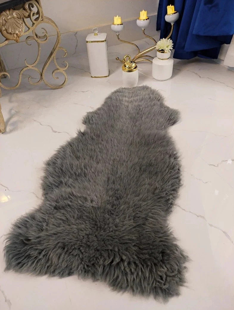 Gray Genuine Sheepskin Rug 2x3 ft – Real Wool Shag Accent Rug | PinnacleVista