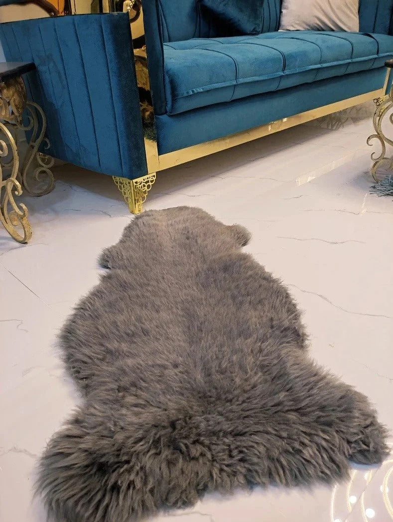 Gray Genuine Sheepskin Rug 2x3 ft – Real Wool Shag Accent Rug | PinnacleVista