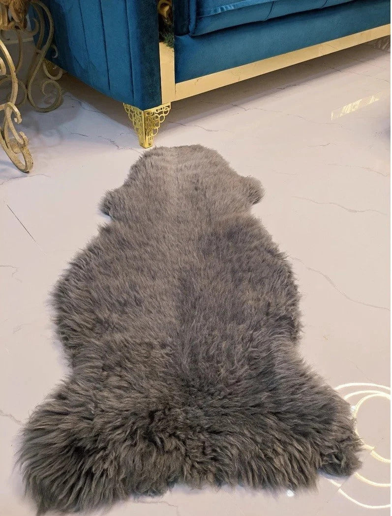 Gray Genuine Sheepskin Rug 2x3 ft – Real Wool Shag Accent Rug | PinnacleVista