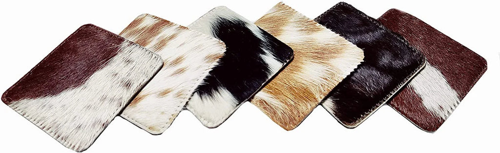 Real Cowhide Coasters Set Western Decor Cow Hide Leather Pack of 6 tea coasters coffee coasters