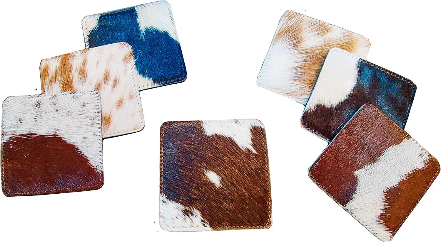 Real Cowhide Coasters Set Western Decor Cow Hide Leather Pack of 6 tea coasters coffee coasters