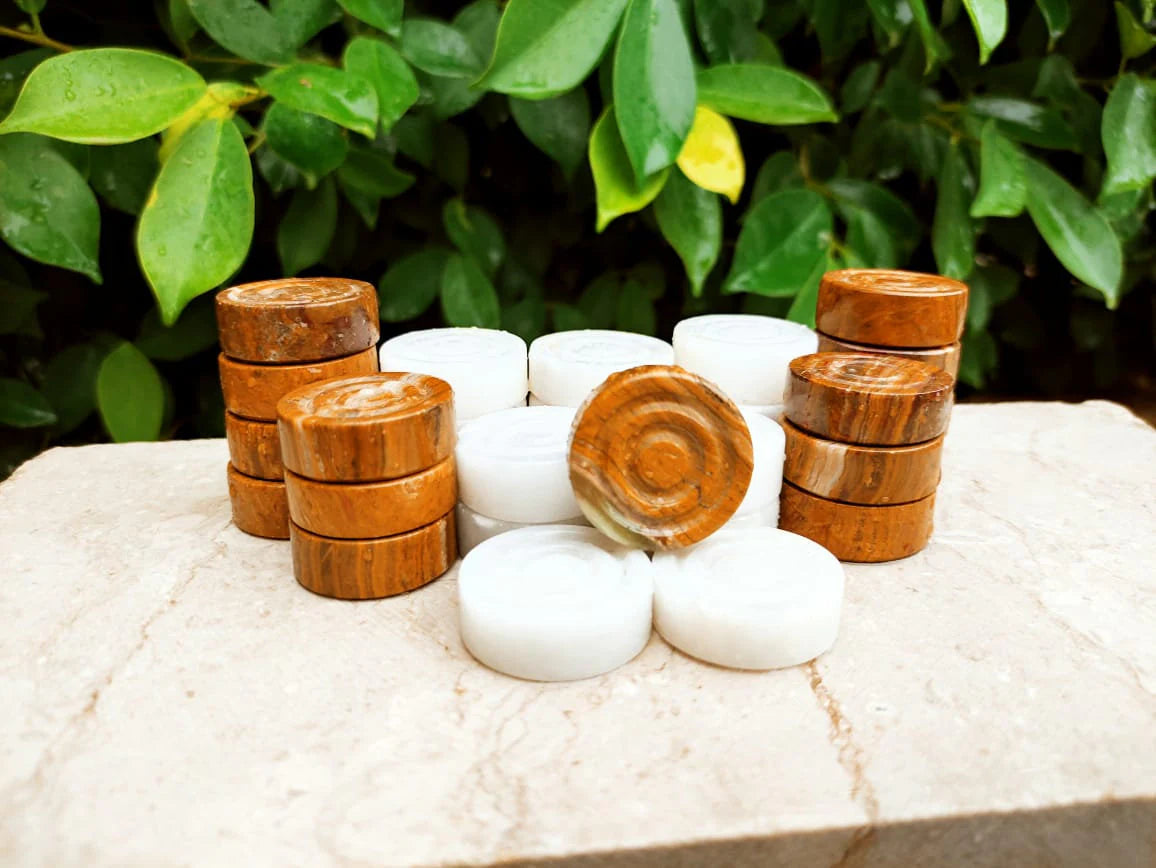 Marble Checker Pieces – 24 Handmade Game Figures | PinnacleVista