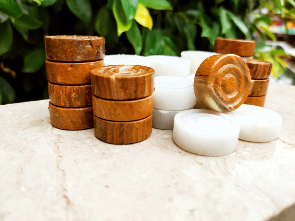 Marble Checker Pieces – 24 Handmade Game Figures | PinnacleVista
