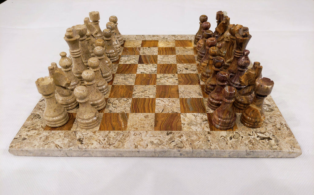 Coral Brown Marble Chess Set – Handmade 12” & 16” | PinnacleVista