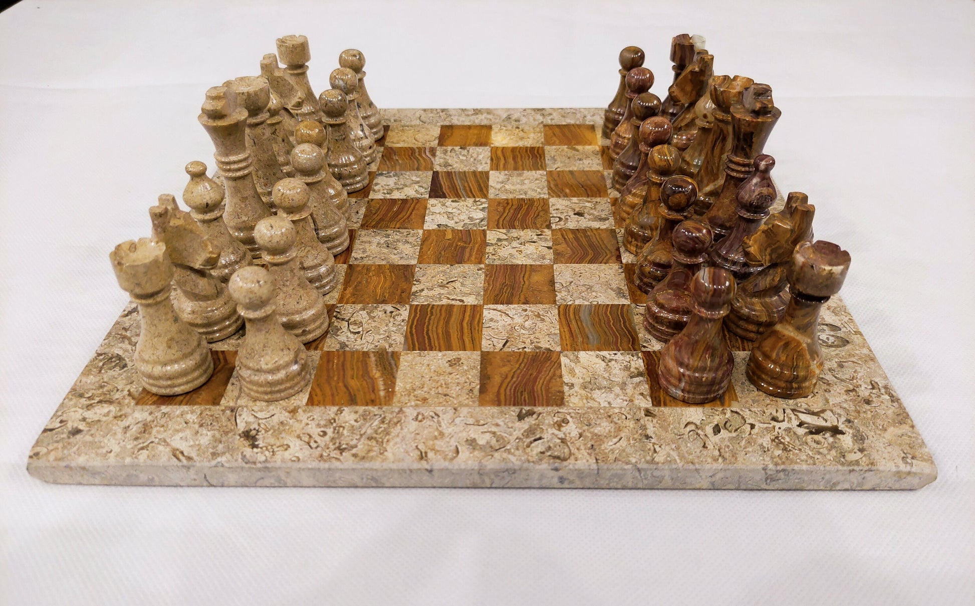 Coral Brown Marble Chess Set – Handmade 12” & 16” | PinnacleVista