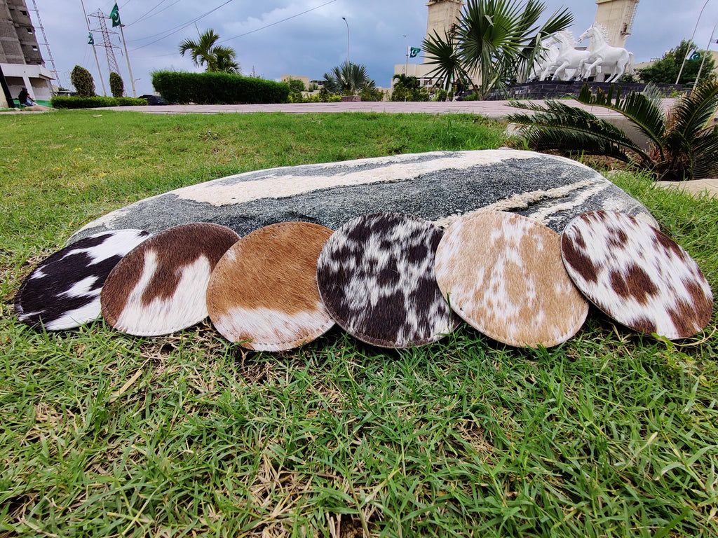 Handcrafted Real Cow Hide Leather Coaster Set / Cowhide Coaster Set / Hair-on Coasters / Roan / Unique Western / Genuine Leather / Cow Hides