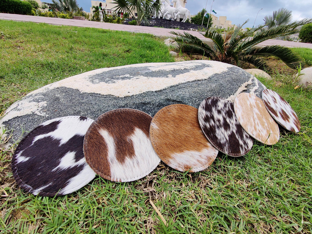 Handcrafted Real Cow Hide Leather Coaster Set / Cowhide Coaster Set / Hair-on Coasters / Roan / Unique Western / Genuine Leather / Cow Hides