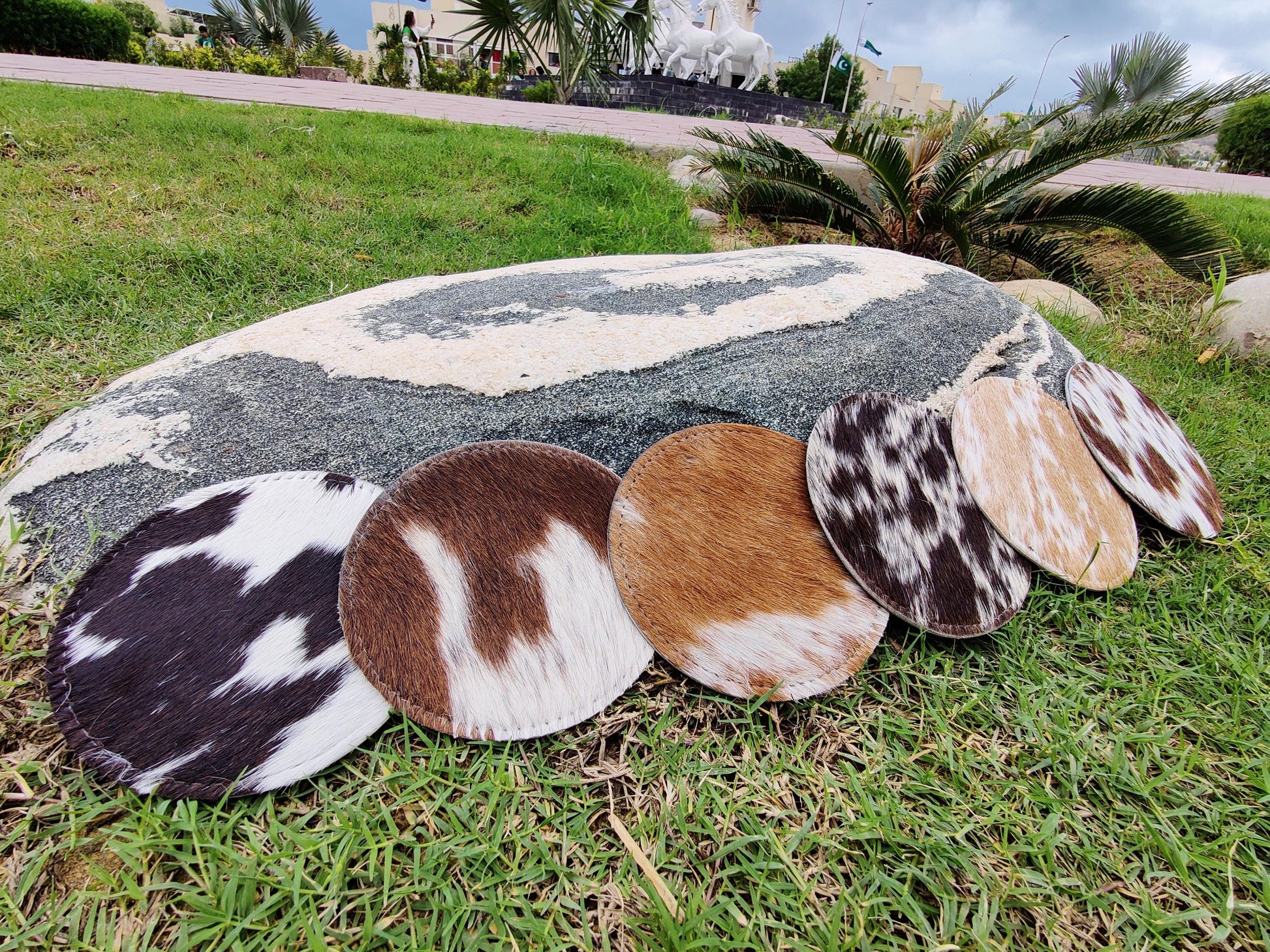 Handcrafted Real Cow Hide Leather Coaster Set / Cowhide Coaster Set / Hair-on Coasters / Roan / Unique Western / Genuine Leather / Cow Hides