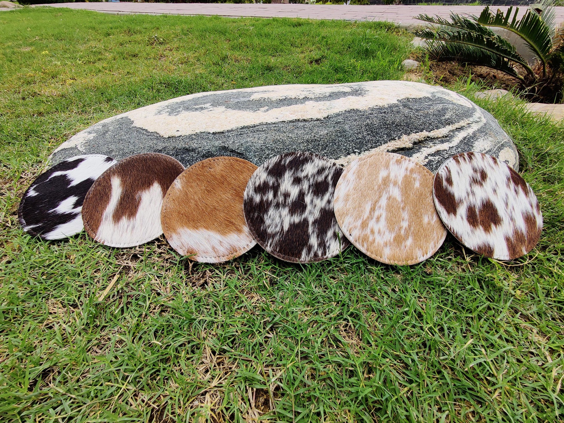 Handcrafted Real Cow Hide Leather Coaster Set / Cowhide Coaster Set / Hair-on Coasters / Roan / Unique Western / Genuine Leather / Cow Hides