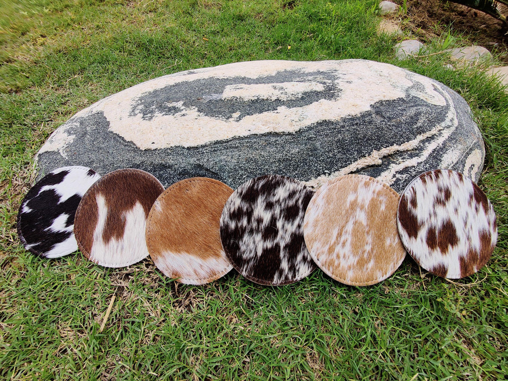 Handcrafted Real Cow Hide Leather Coaster Set / Cowhide Coaster Set / Hair-on Coasters / Roan / Unique Western / Genuine Leather / Cow Hides