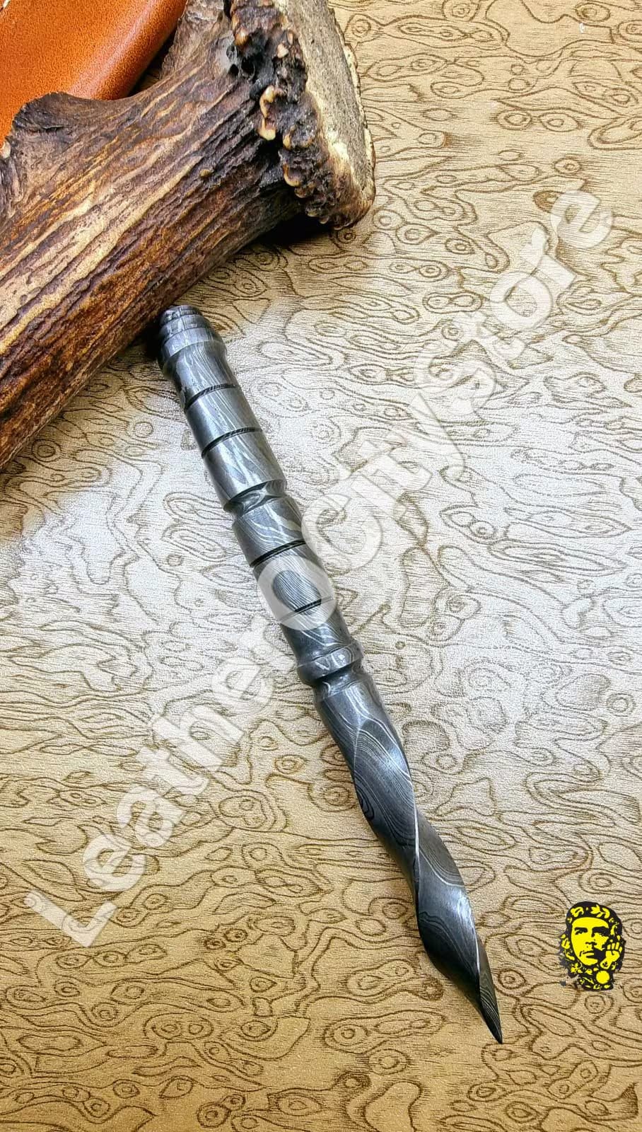 Custom Handmade 10" Kris Dagger – Damascus Steel Blade & Handle | Collectible Knife with Leather Sheath