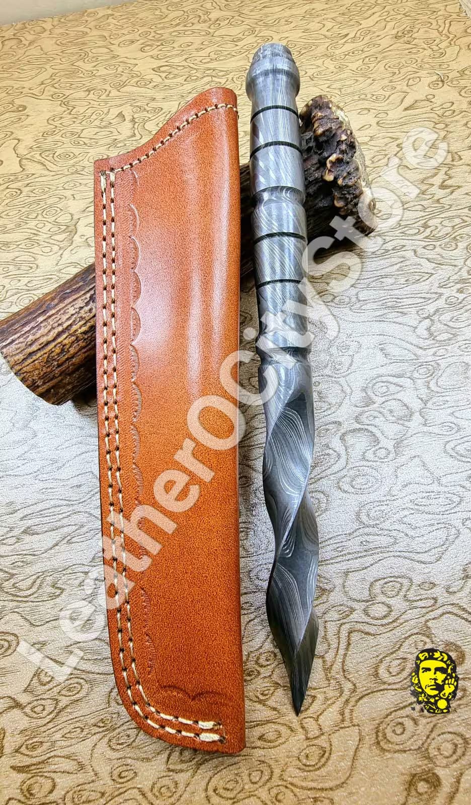 Custom Handmade 10" Kris Dagger – Damascus Steel Blade & Handle | Collectible Knife with Leather Sheath