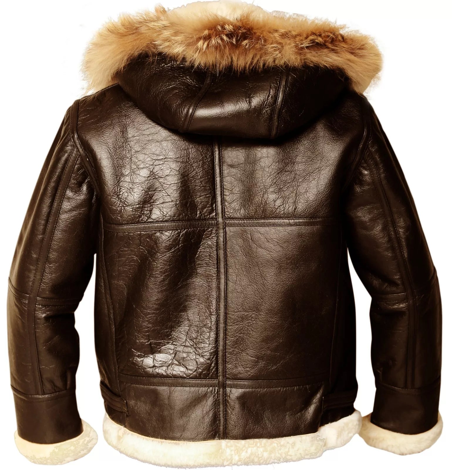 Men’s B3 Bomber Sheepskin Aviator Jacket with Removable Raccoon Fur Hood