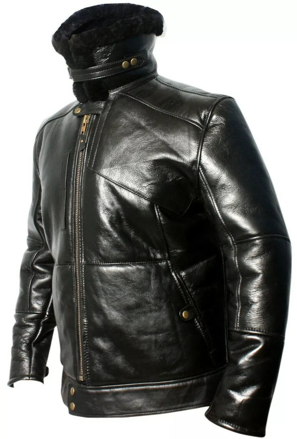 Men’s Black Shearling Bomber Jacket – WWII Luftwaffe Kanaljacke Real Sheepskin Aviator Flight Coat | Pinnacle Vista