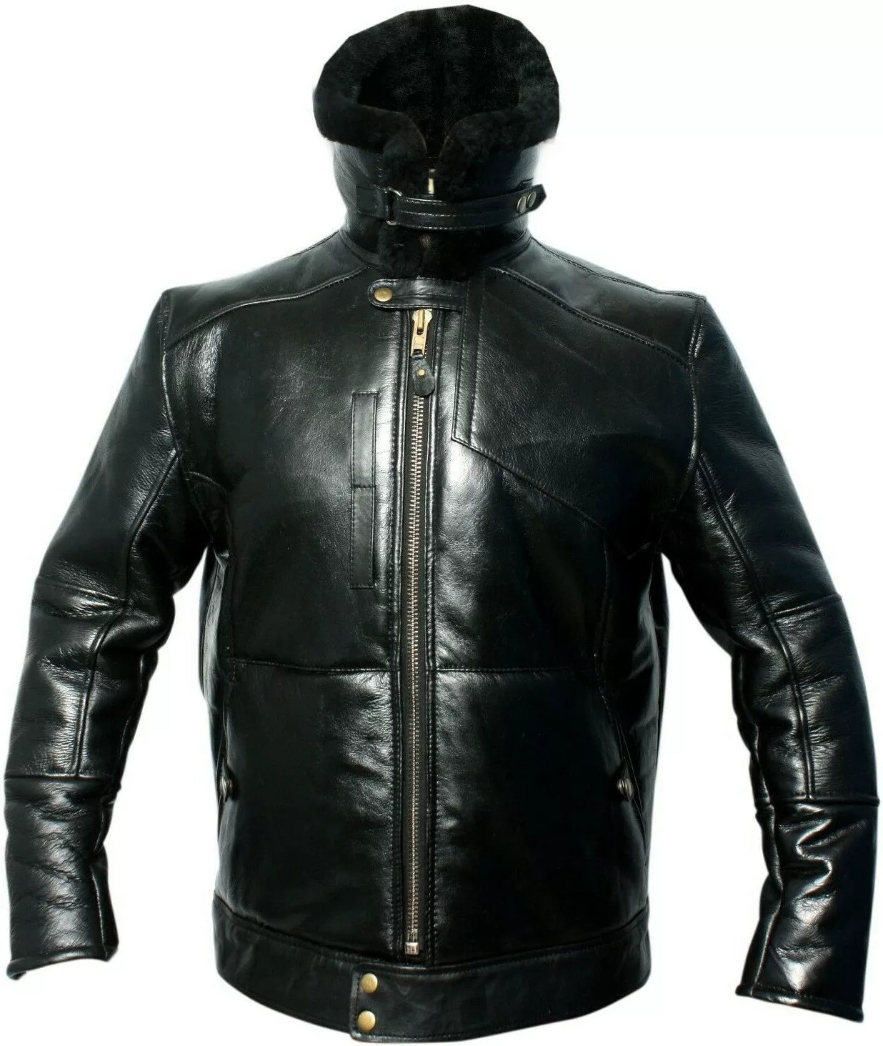 Men’s Black Shearling Bomber Jacket – WWII Luftwaffe Kanaljacke Real Sheepskin Aviator Flight Coat | Pinnacle Vista