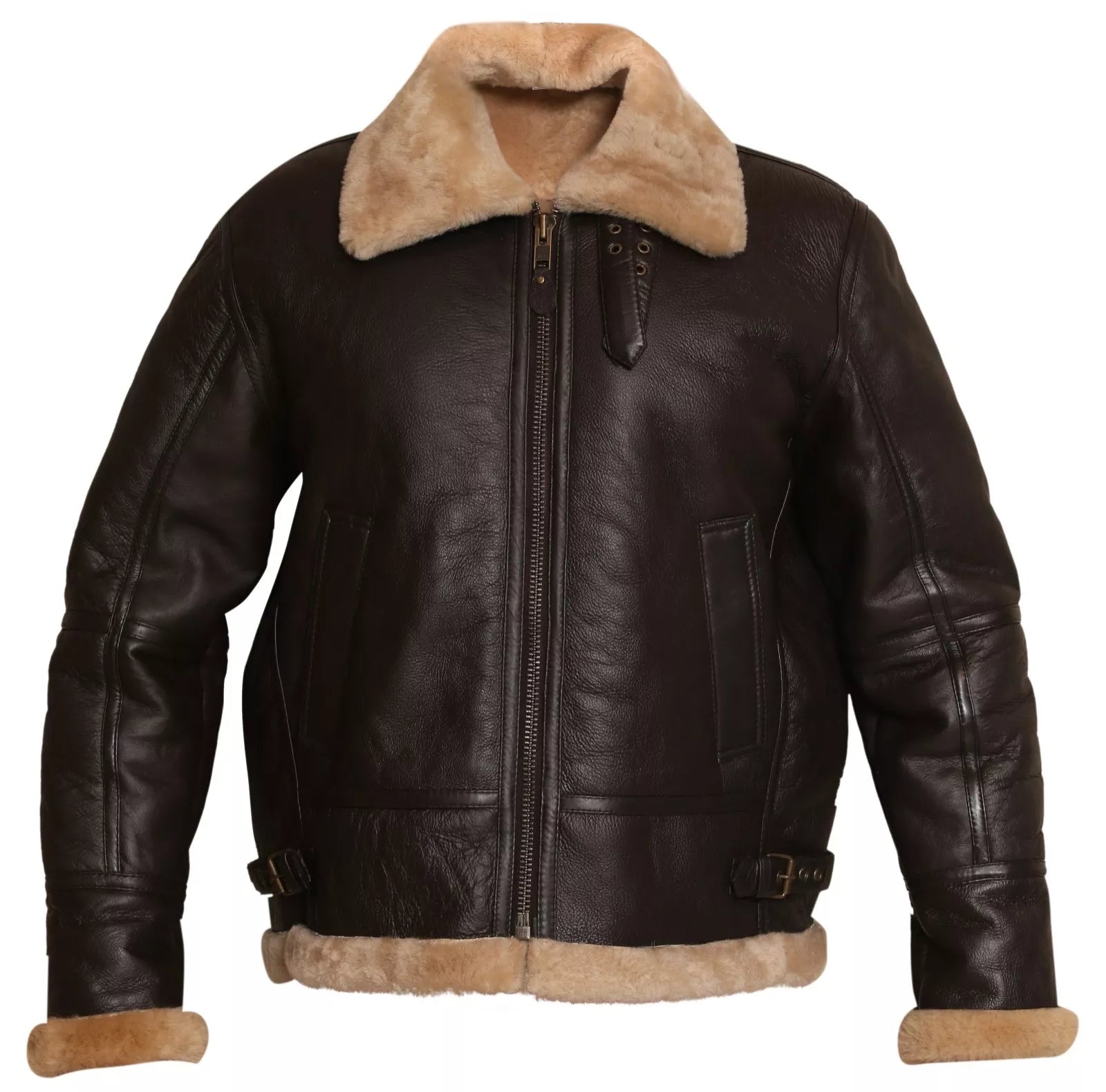 RAF Sheepskin Bomber Jacket – Men’s WWII Brown Real Shearling & Sheepskin Leather Aviator Coat | Battle of Britain Flight Jacket