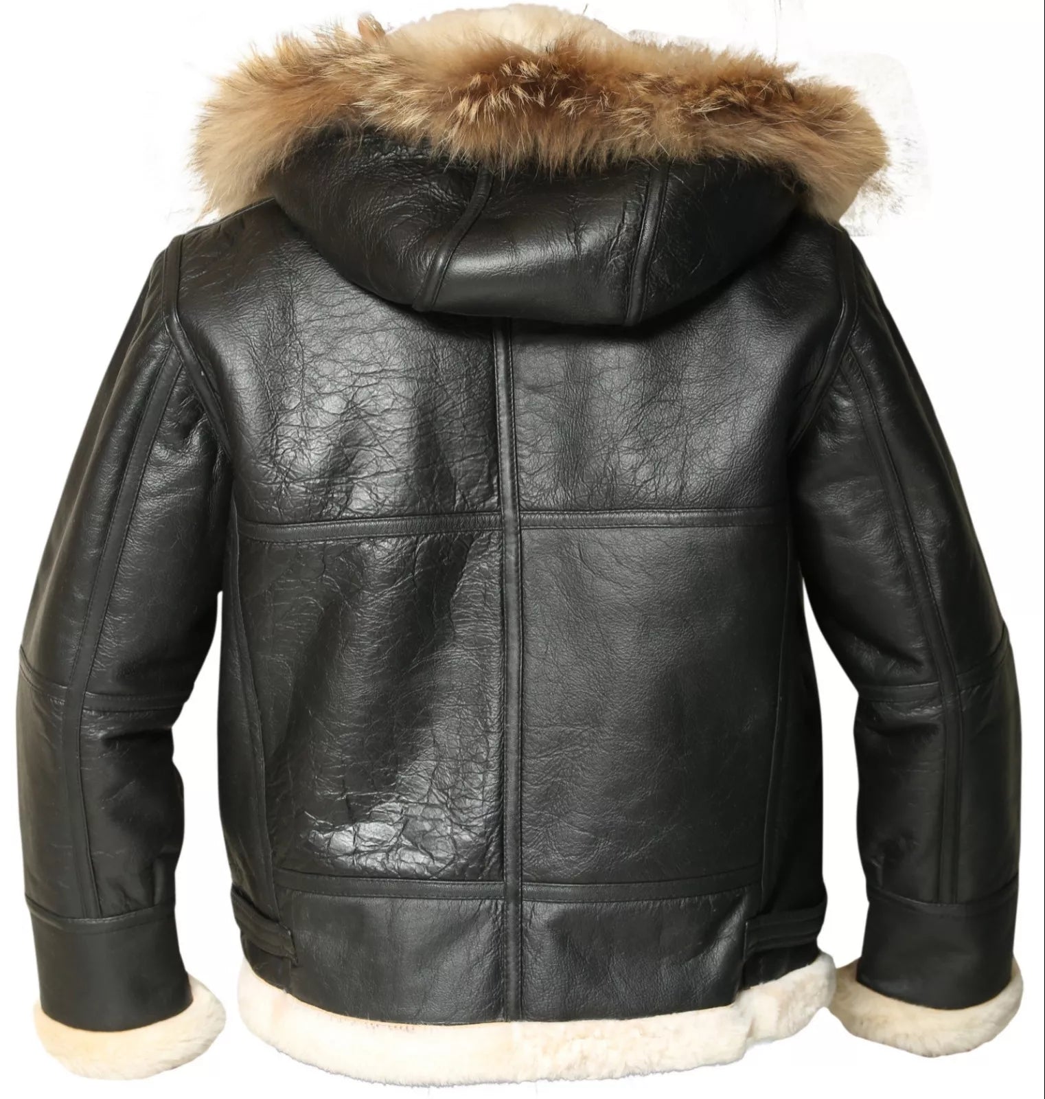 Men’s B3 Bomber Sheepskin Aviator Jacket with Removable Raccoon Fur Hood