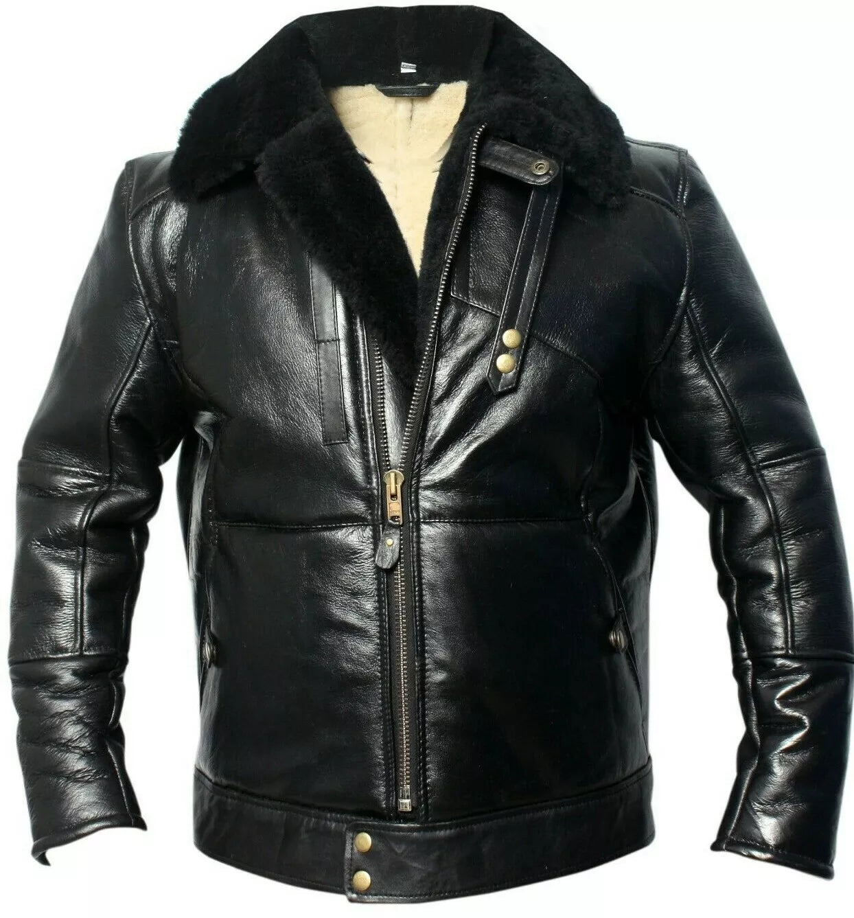 Men’s Black Shearling Bomber Jacket – WWII Luftwaffe Kanaljacke Real Sheepskin Aviator Flight Coat | Pinnacle Vista