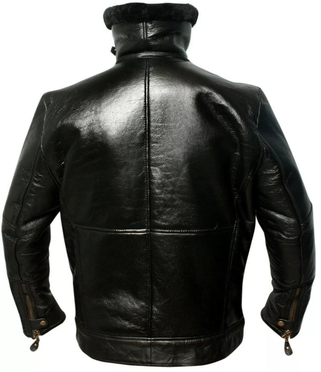 Men’s Black Shearling Bomber Jacket – WWII Luftwaffe Kanaljacke Real Sheepskin Aviator Flight Coat | Pinnacle Vista